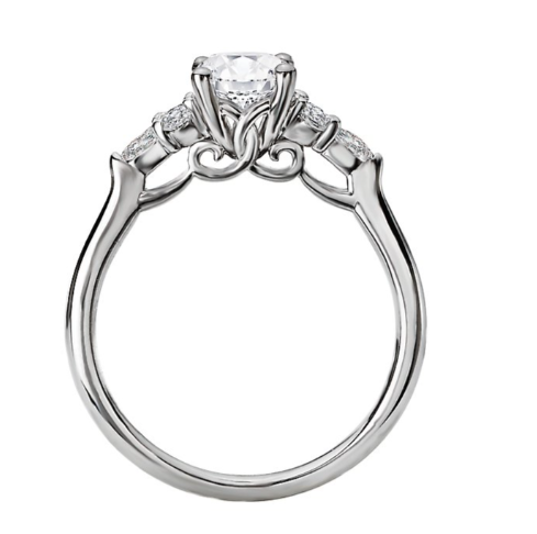 Side view of the Romance Diamond Semi-Mount Engagement Ring in 14kt white gold with round and marquise diamonds.