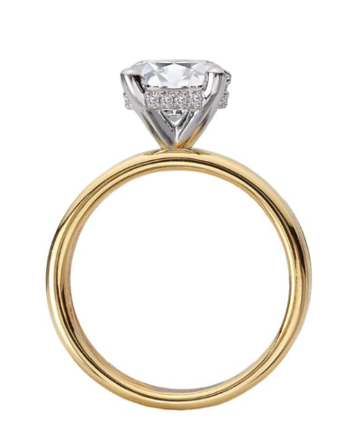 Romance Diamond Semi-Mount Hidden Halo Engagement Ring by Romance in 14kt yellow gold, side view.