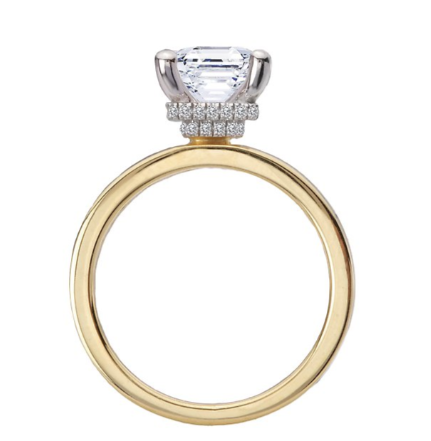Romance Diamond Semi-Mount Hidden Halo Engagement Ring by Romance with round diamond and small stones in white metal.
