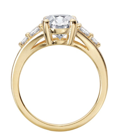 The Romance Split Shank Semi-Mount Diamond Ring in 14kt yellow gold features side accents and a central diamond.