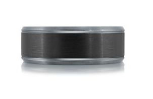 Black and silver colored tantalum & carbon fibre ring.