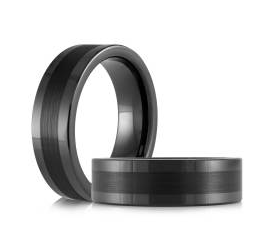 Black tungsten men's ring with a brushed finish.