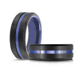 Black and blue tungsten men's ring.