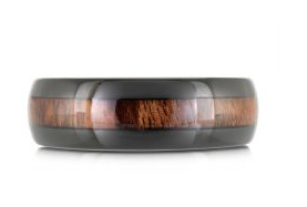 Black tungsten men's ring with wooden inlay.