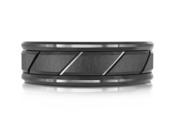 Black tungsten ring with a textured design.