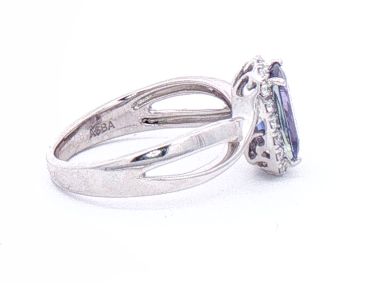 White Gold Tanzanite and Diamond Ring.