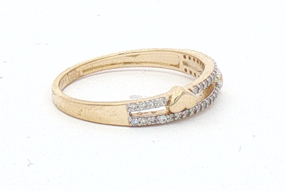 Yellow Gold Diamond Ring with Heart Accents.