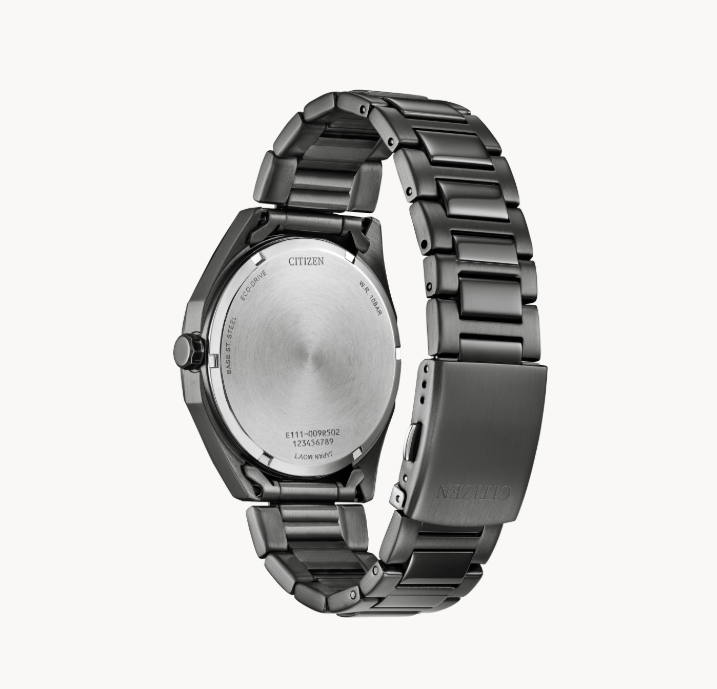 Back of Odyn Citizen's Watch displays its stainless steel bracelet and engraved Citizens caseback details.