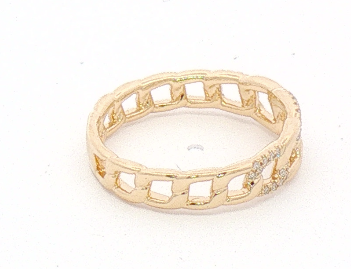 A gold chain-link band ring with a textured, woven appearance, photographed on a plain white background.