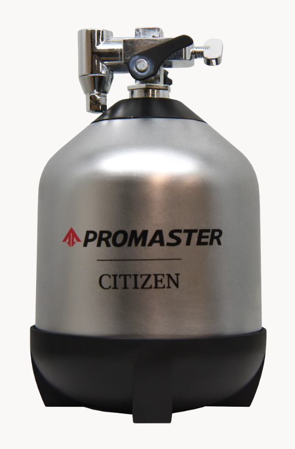 A blue Citizens Promaster Dive Watch, perfect for divers, with a stylish black base, isolated on white.
