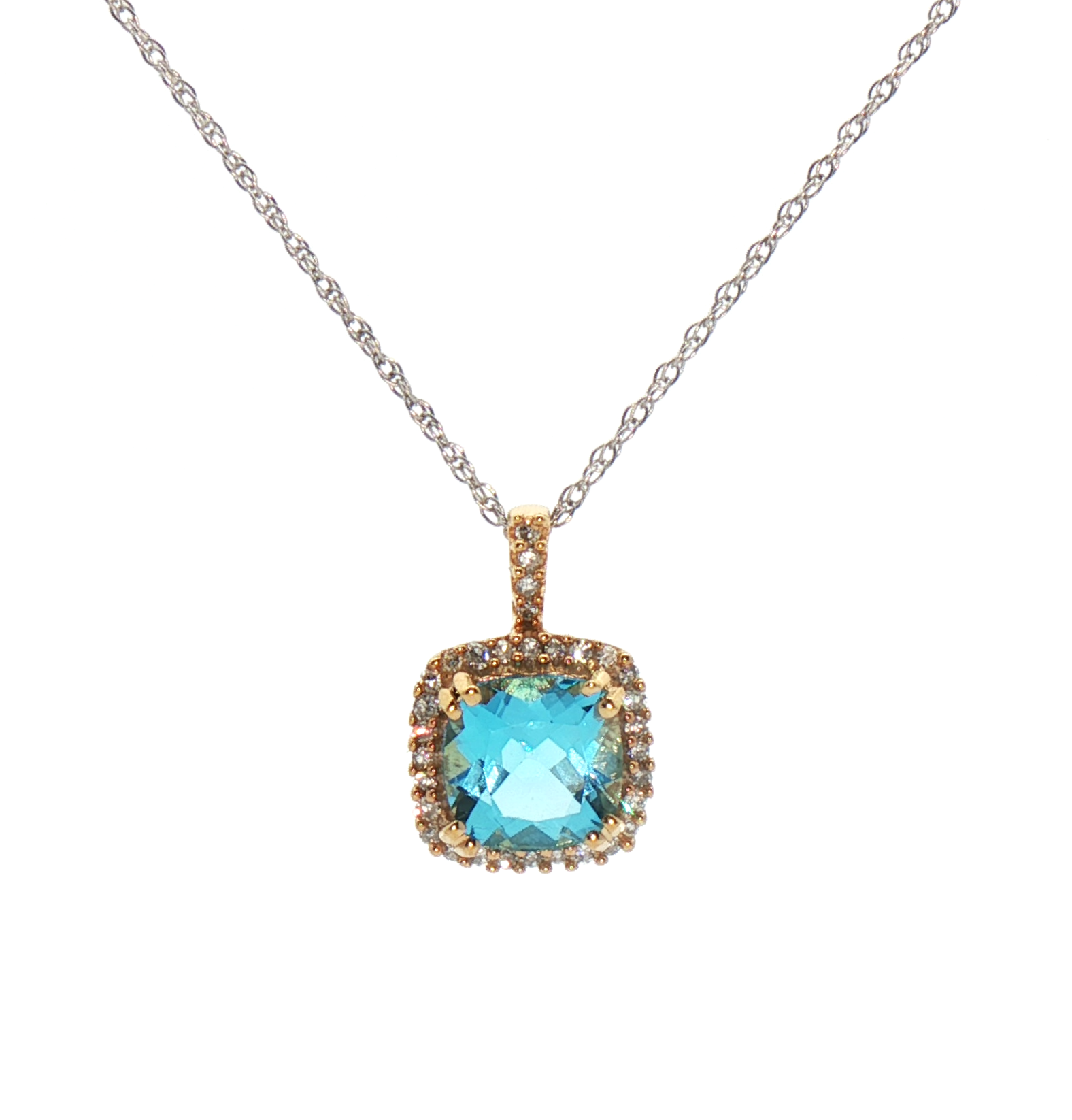 Kent Island Jewelry Estate 10K necklace with topaz square pendant and diamond accents.