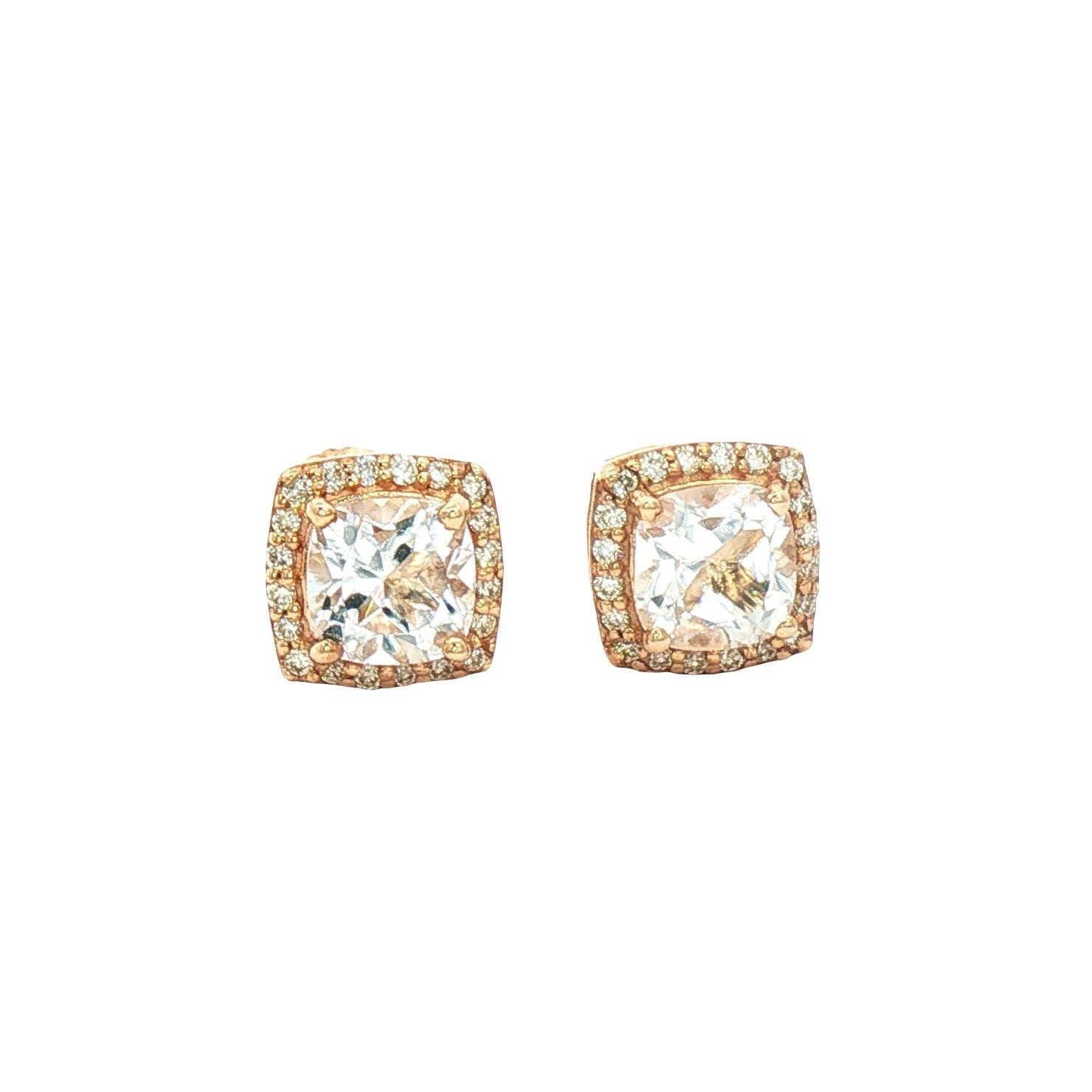 Kent Island Jewelry Estate 10K Yellow Gold Cushion-Cut White Topaz Halo Stud Earrings.