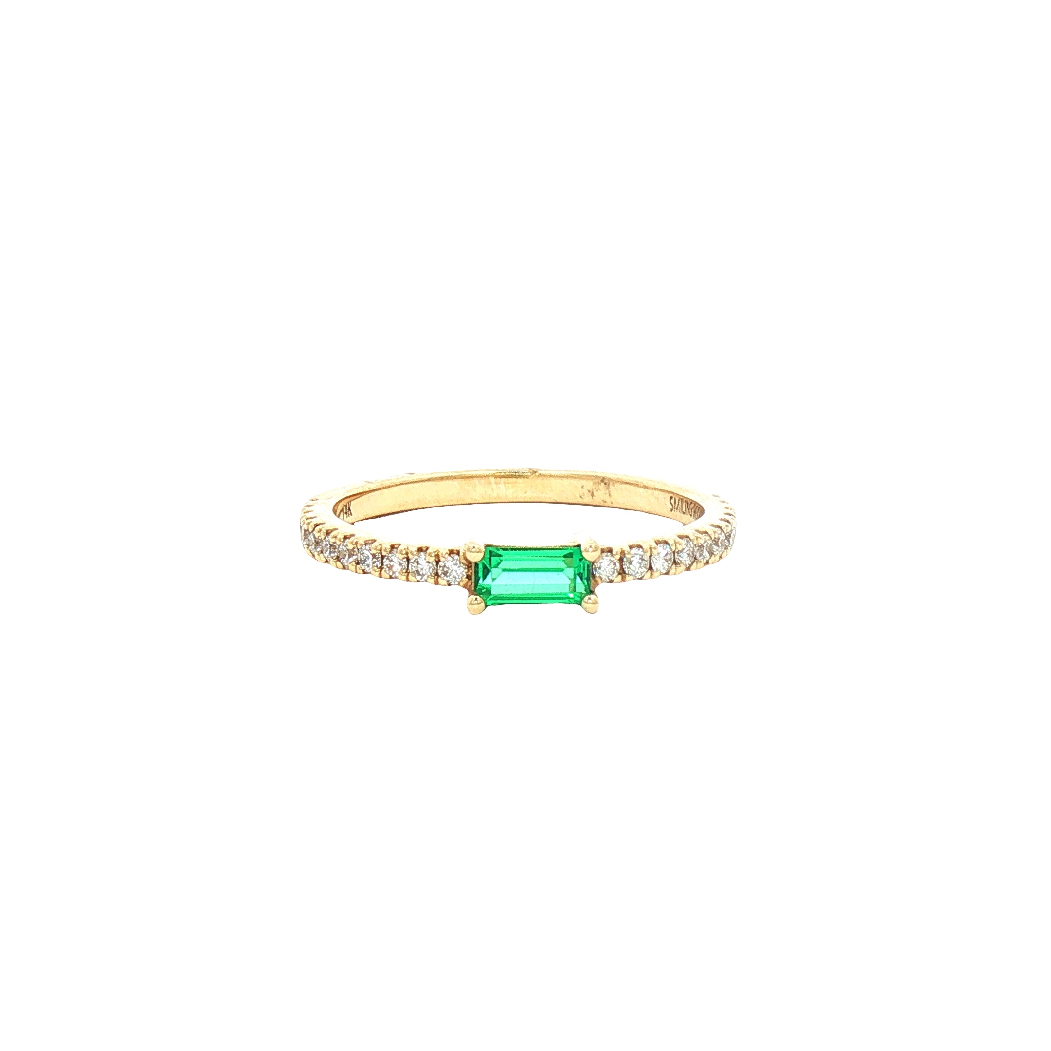 Kent Island Jewelry Estate 14K Yellow Gold Lab-Grown Emerald and Diamond Ring with rectangular center stone.