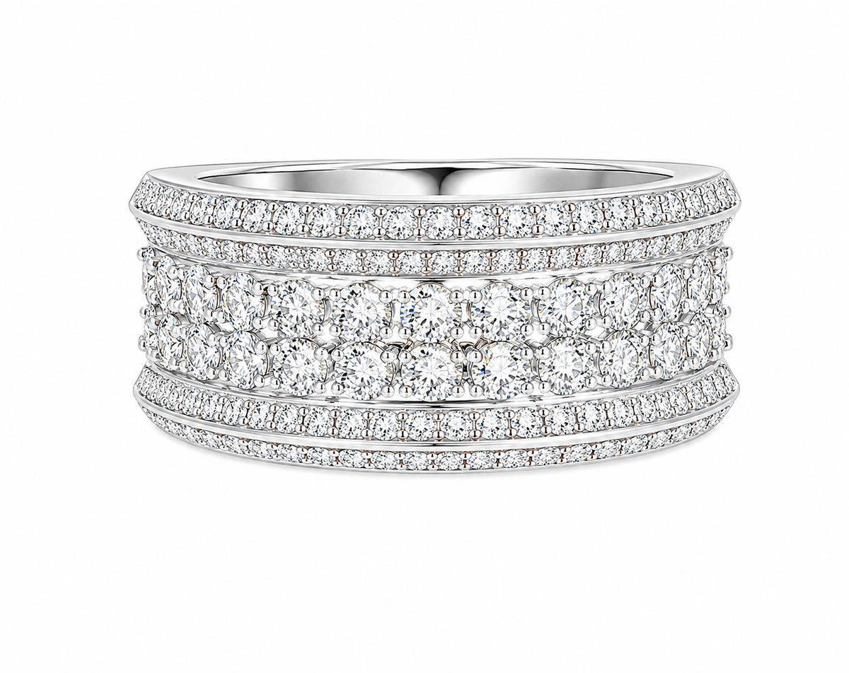 GBC, Inc. 14K Multi-Row Diamond Band showcases round white diamonds in a wide, detailed setting.