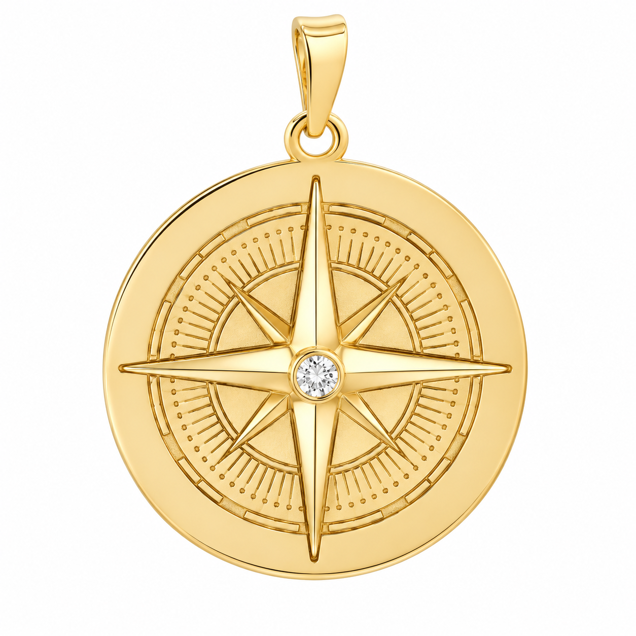 Midas 14K Yellow Gold 1/20tcw Diamond Compass Pendant—classic medallion style with a sparkling diamond center.