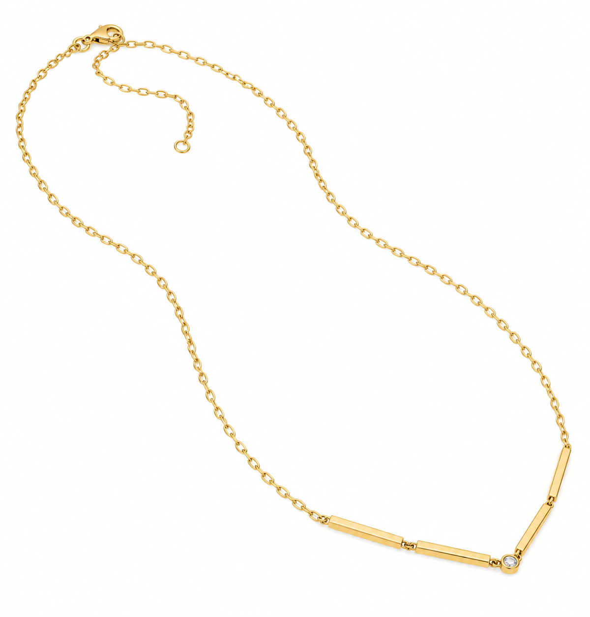 Midas 14K Yellow Gold Diamond Rectangle Bar Necklace with geometric accents, shown on a white background.
