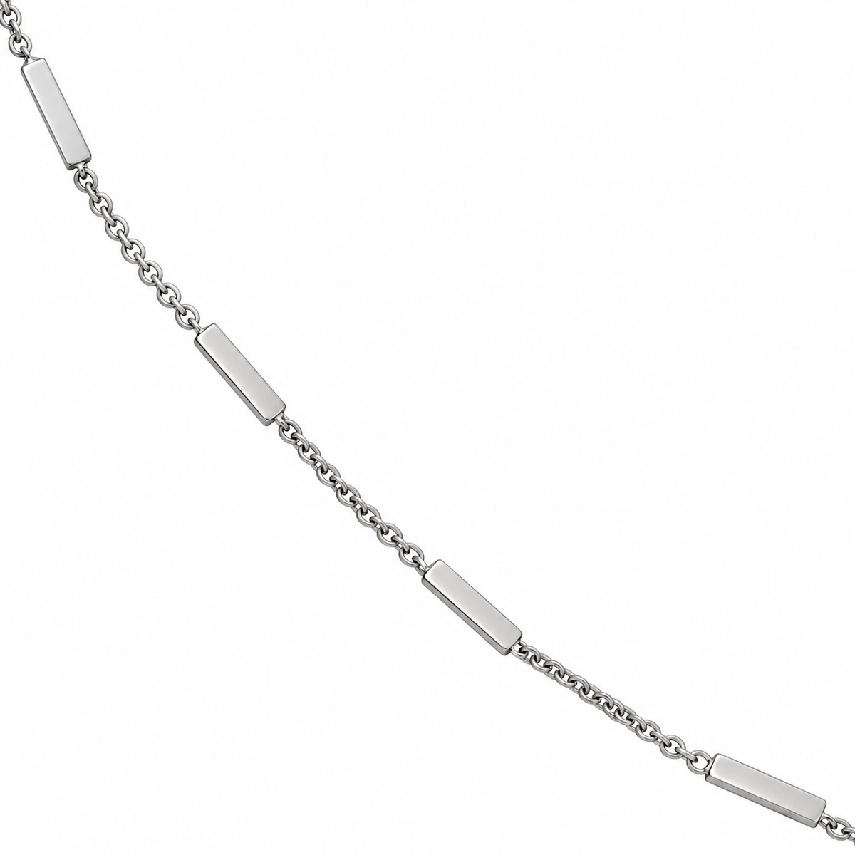 Midas 14K White Gold Bar Station Cable Chain with rectangular links spaced evenly on a delicate chain.