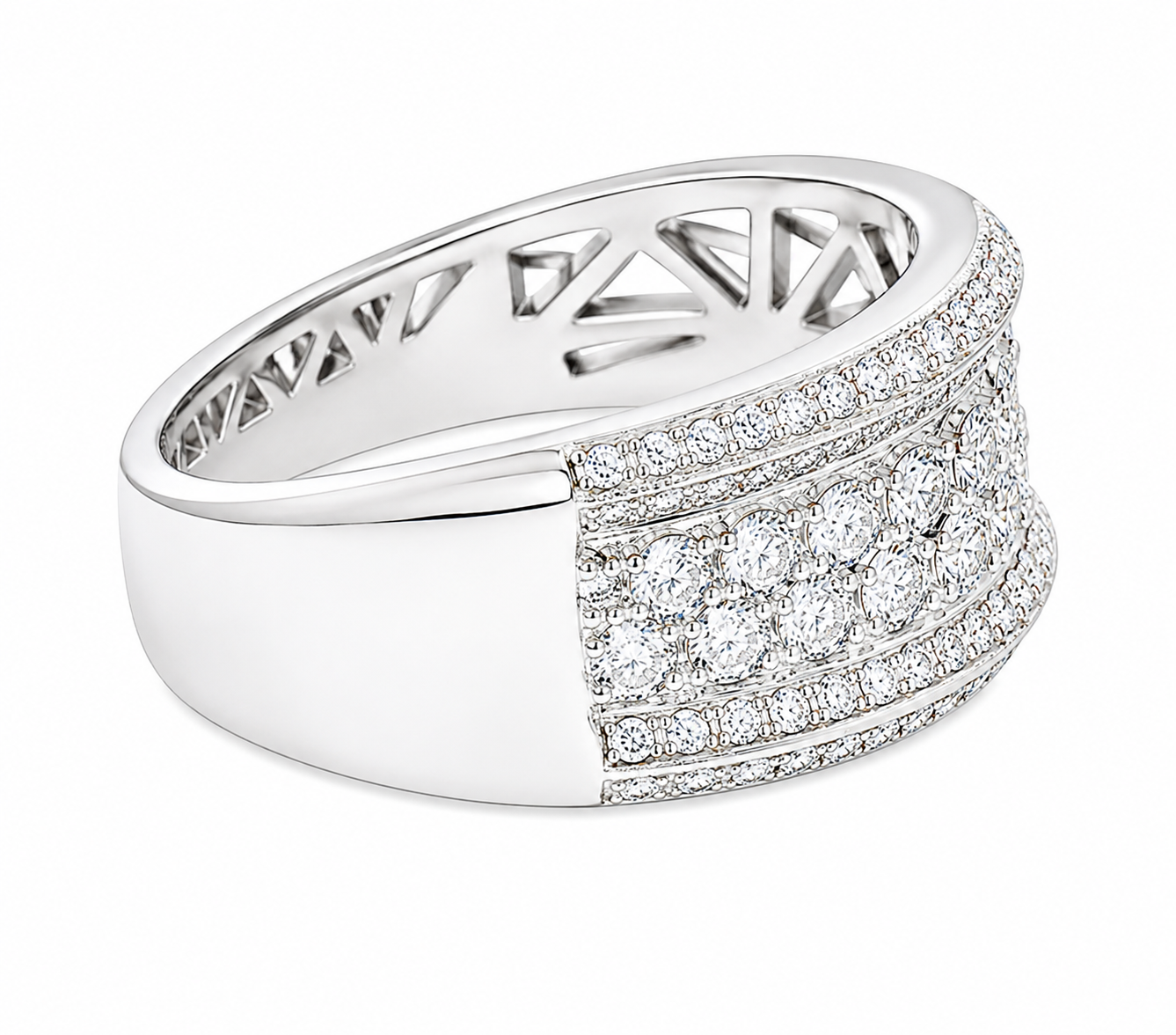 GBC, Inc. 14K Multi-Row Diamond Band with three diamond rows set in polished gold.