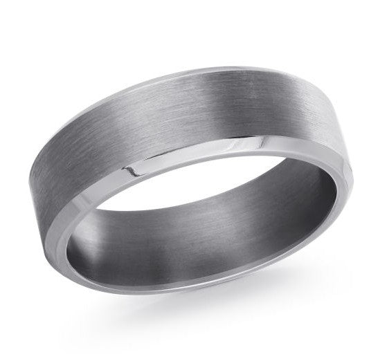 A simple, wide, brushed silver or titanium ring with a smooth, matte finish and rounded inner edges, displayed on a white background.