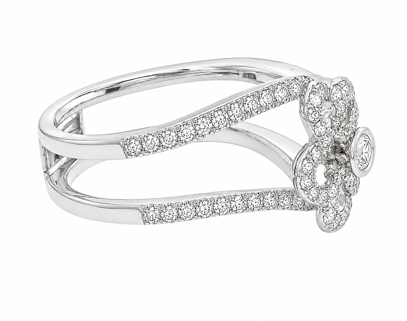 Venetti 14K White Gold Flower Diamond Ring featuring a floral motif on a white background.
