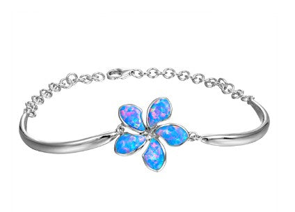 Alamea SS Opal Bracelet with blue opal flower, 925 sterling silver, and adjustable chain clasp.