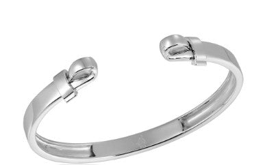 The Alamea SS 925 Convertible Bangle features knot-shaped ends and is shown elegantly on a white background.