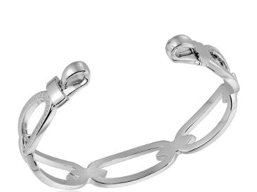 The Alamea SS 925 Convertible Bangle features interlocking polished links in a sleek, modern open cuff design.