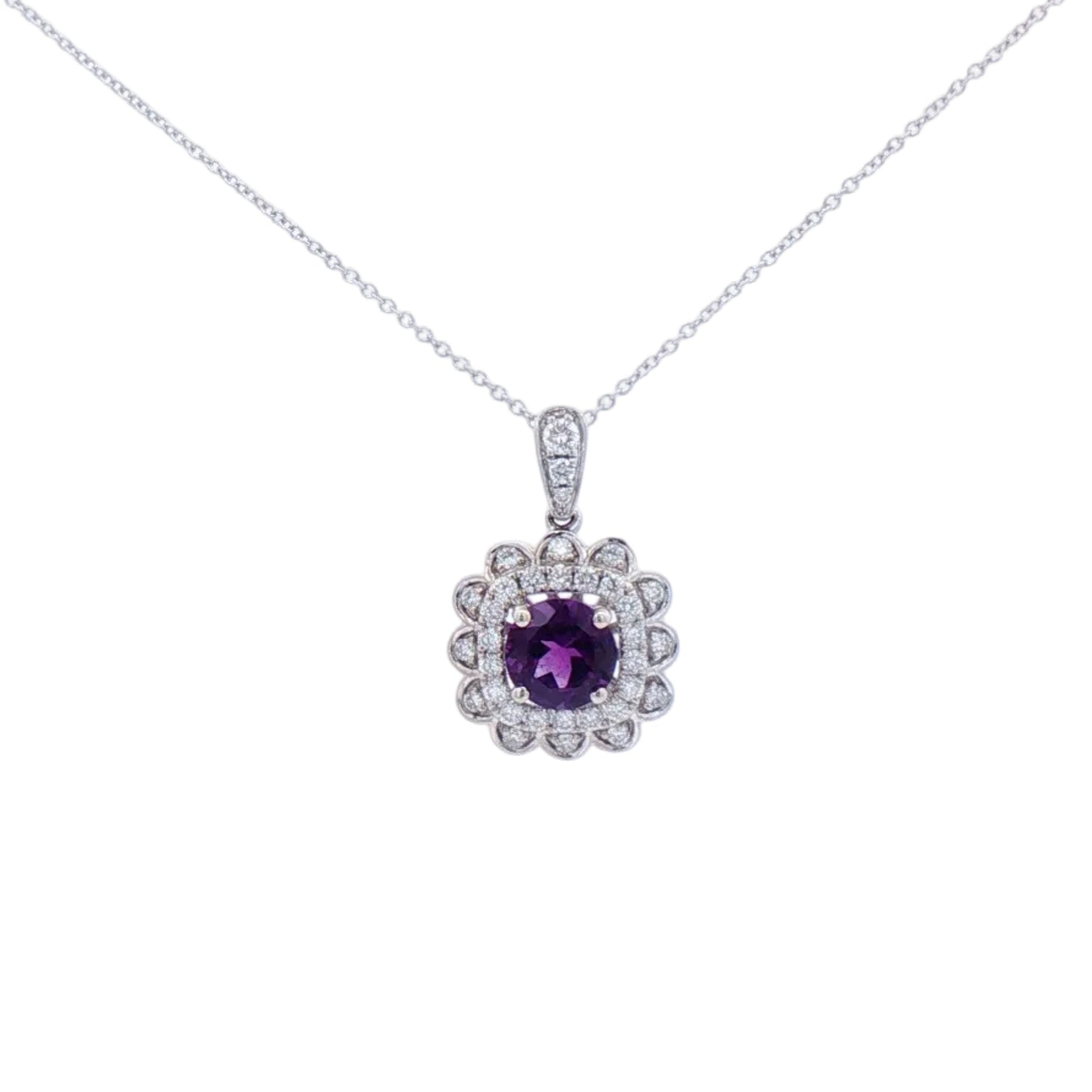 White gold amethyst and diamond necklace.