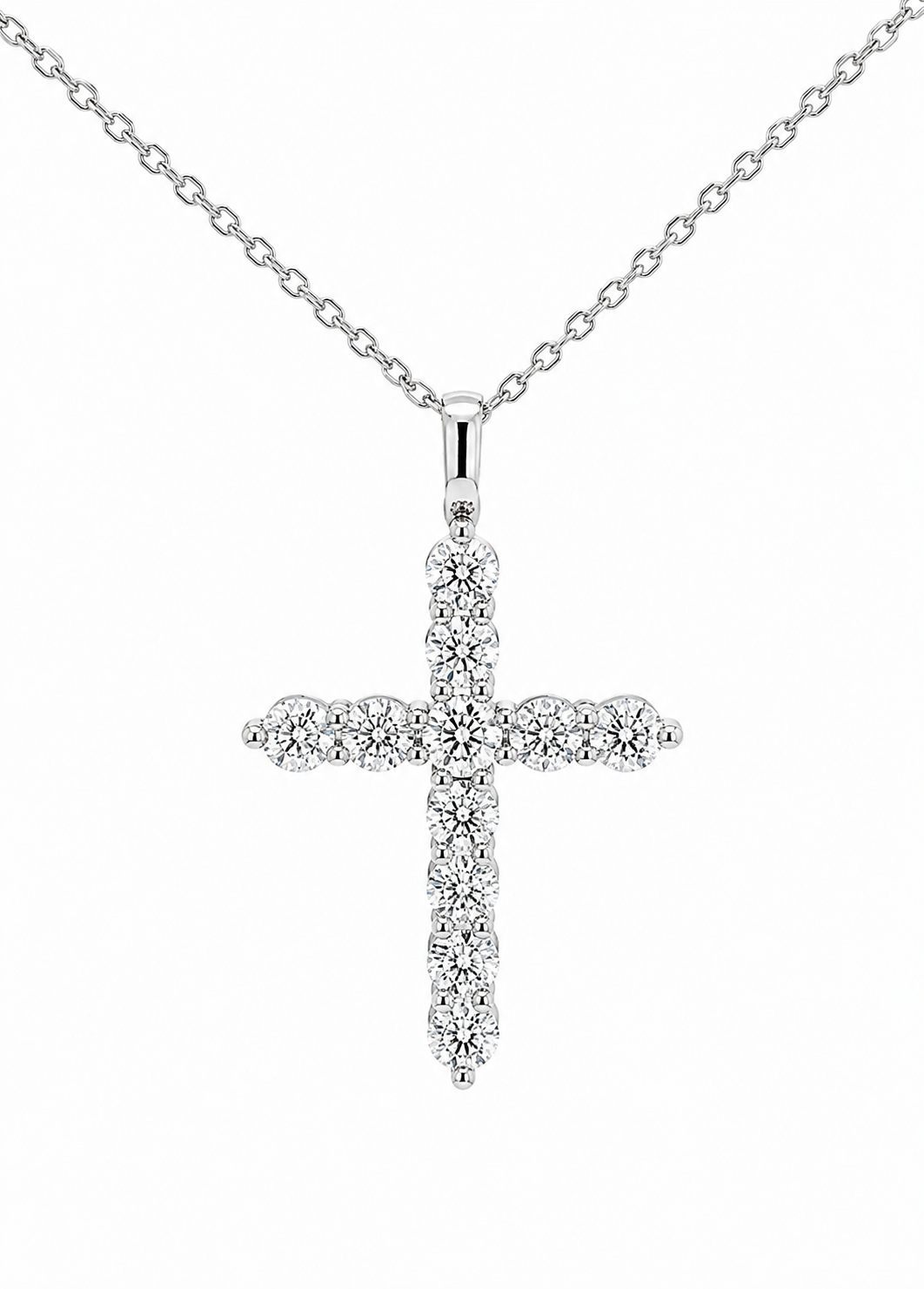 14K White Gold Diamond Cross Neckace.