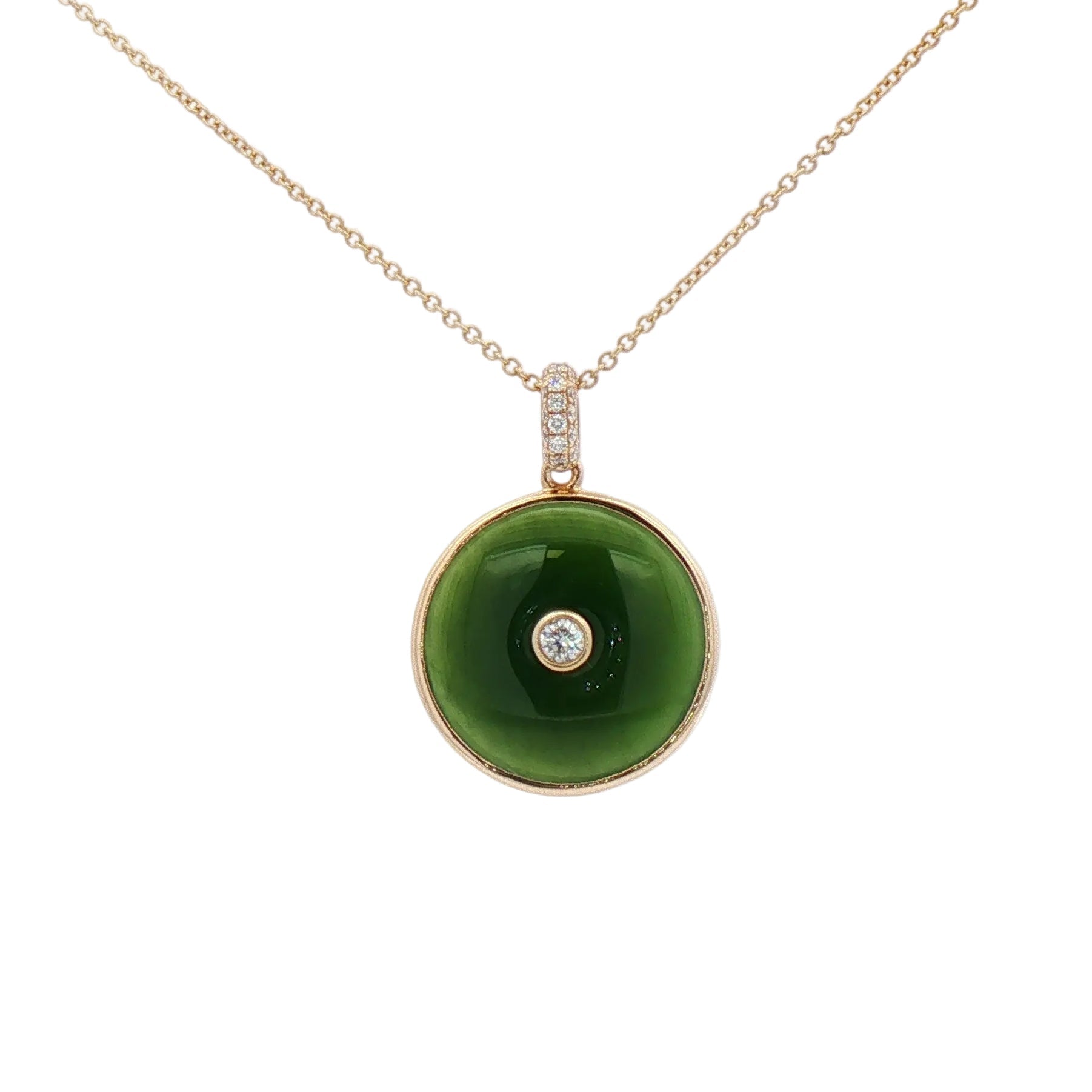 Yellow gold Jade and Diamond Necklace. 
