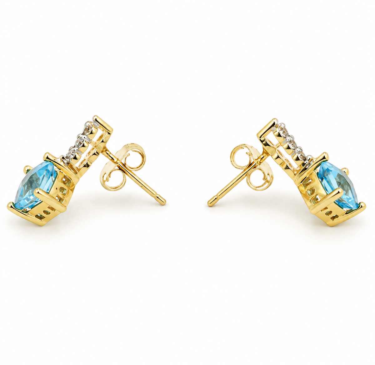 Kent Island Jewelry Estate 10k Yellow Gold White Sapphire & Blue Spinel Gemstone dangle earrings with blue stones.