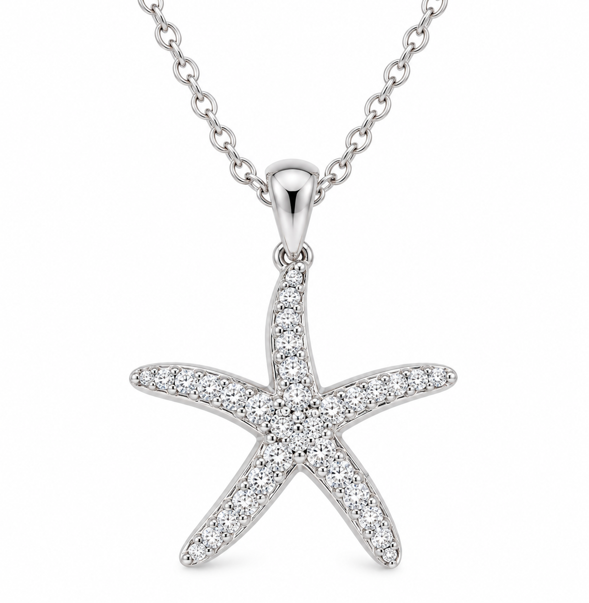 Shefi 14k Diamond Starfish Necklace: white gold chain with a sparkling diamond starfish pendant.