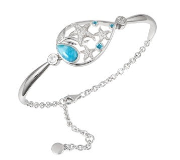 Alamea SS 925 Starfish Bracelet with blue & clear CZ, ocean-inspired, features an adjustable sterling silver chain.