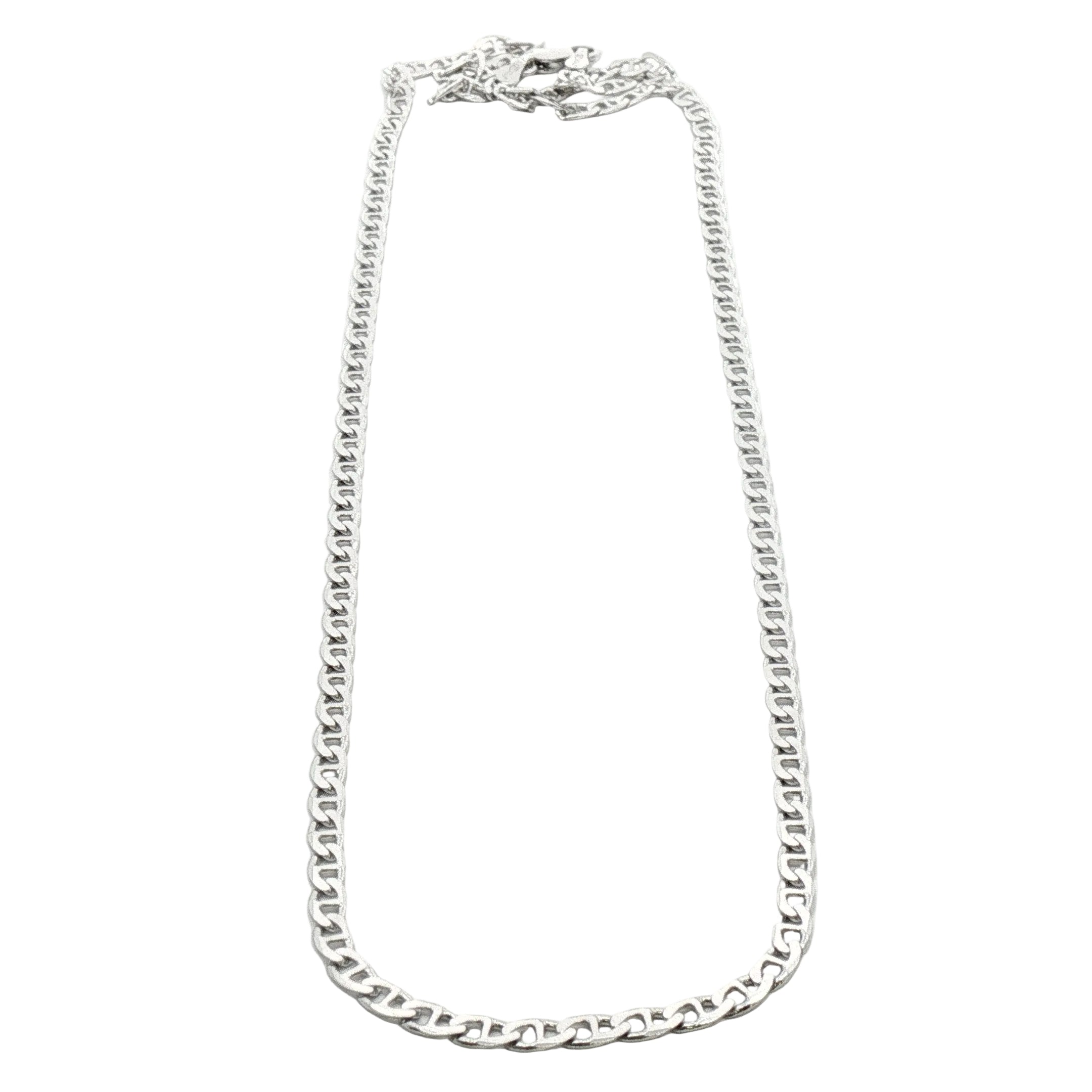 QG SS Rhodium-Plated 3.15mm D/C Flat Anchor Curb Chain Necklace, 20", displayed in an oval on white.