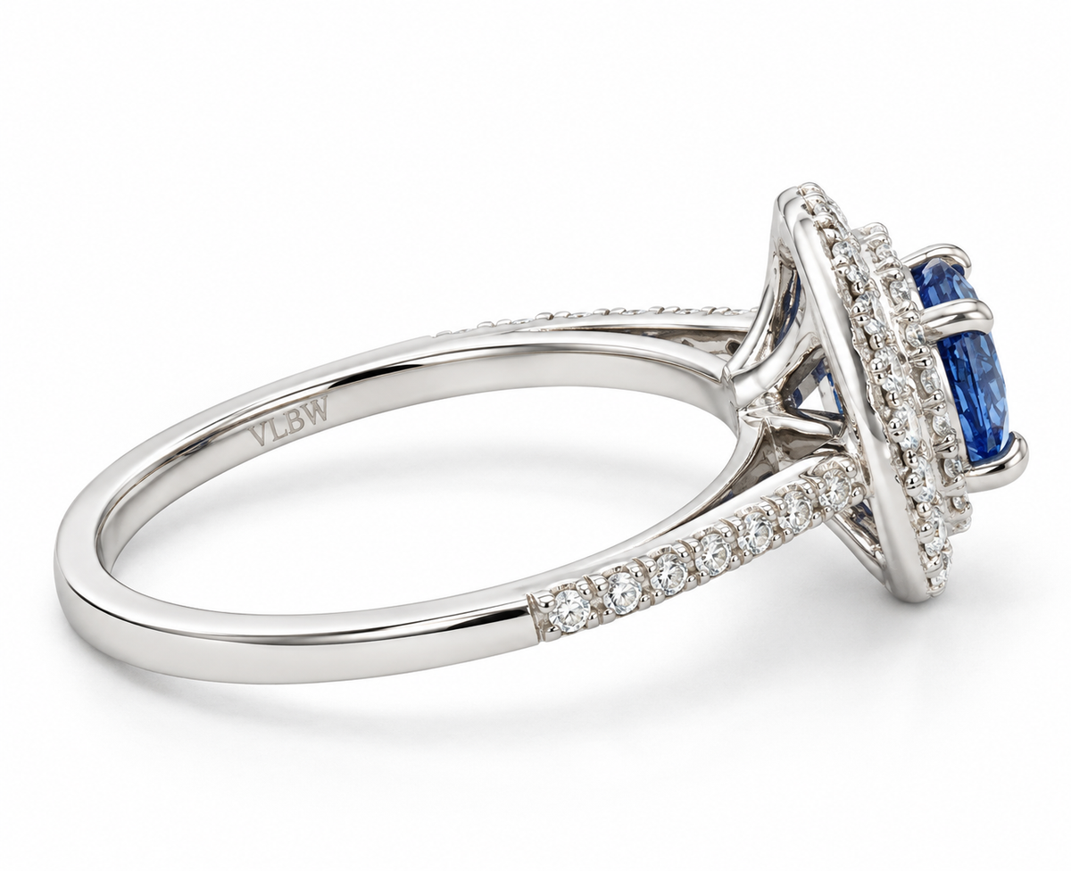 White gold sapphire and diamond ring