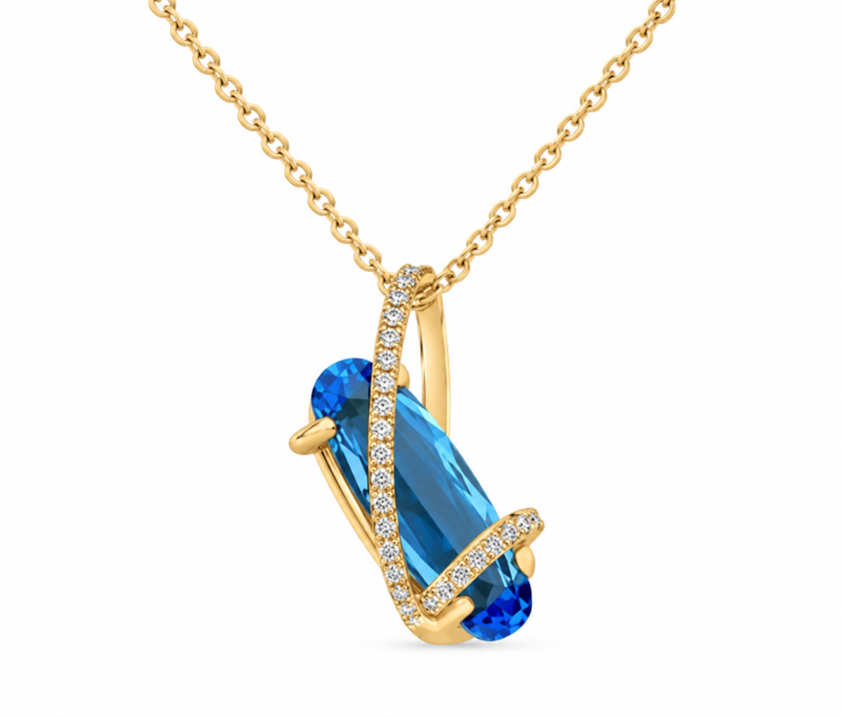 14K Yellow Gold Diamond and Blue Topaz Necklace