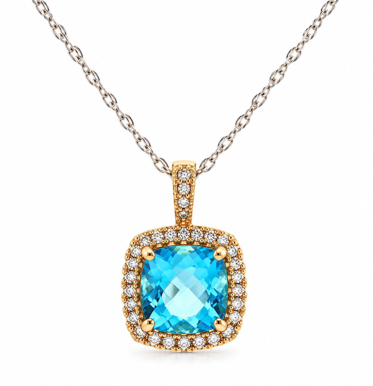 Kent Island Jewelry’s Estate 10K two-tone topaz & diamond necklace adds timeless elegance to any look.