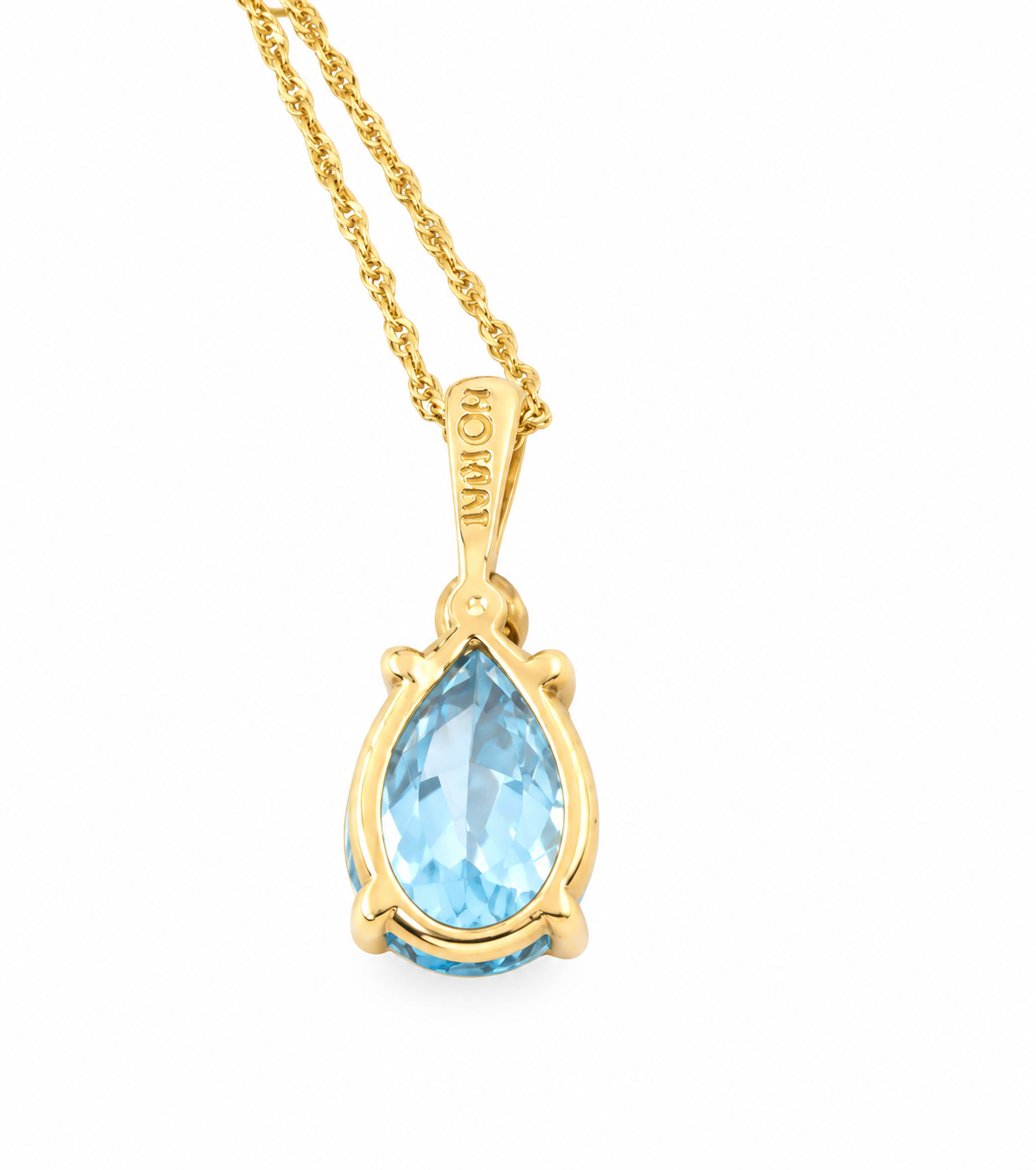 Estate 10K yellow gold blue topaz & white sapphire pendant necklace by Kent Island Jewelry.
