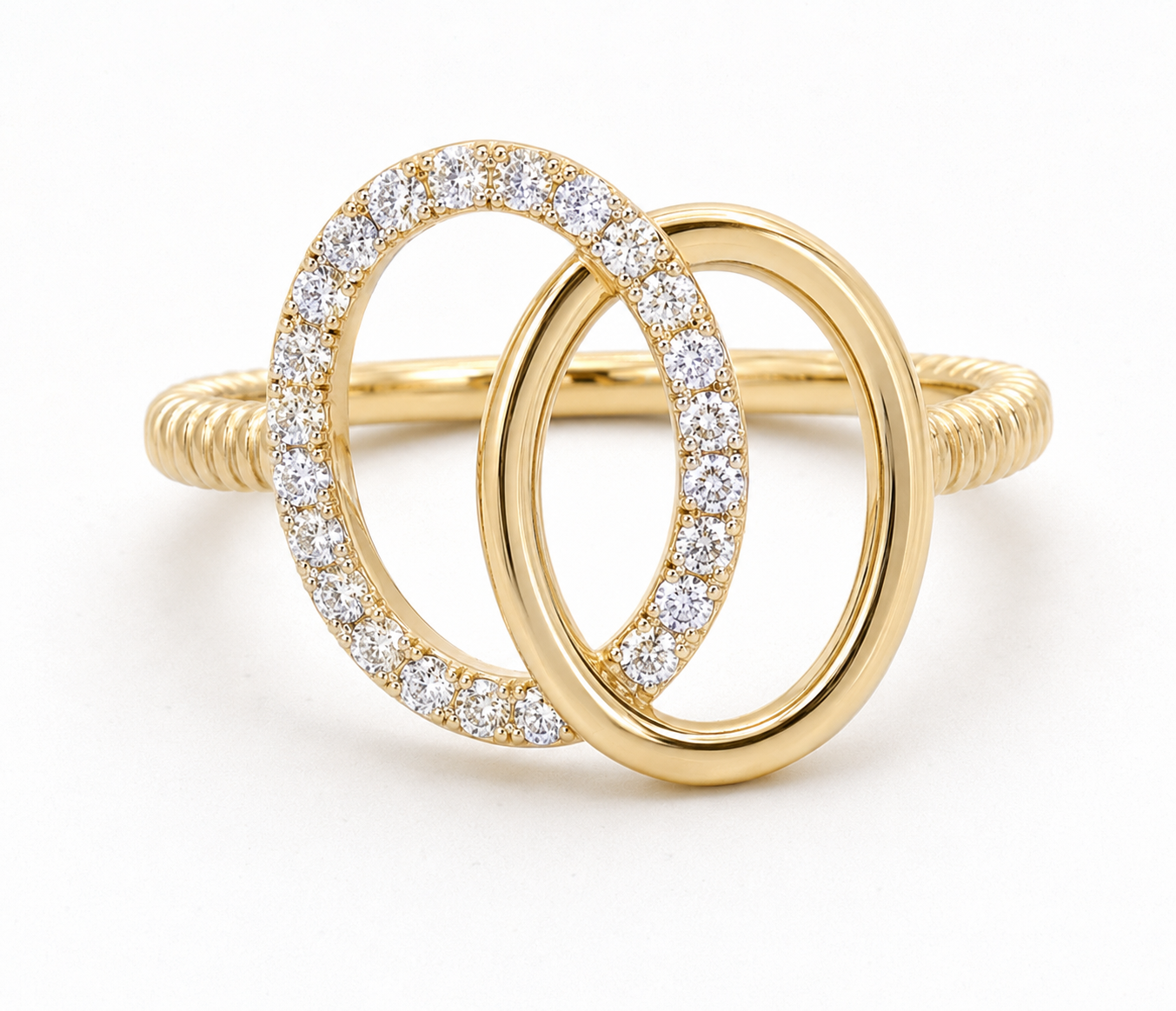 Roman & Jules 14K Yellow Gold Diamond Fashion Ring with overlapping geometric ovals set with diamonds.