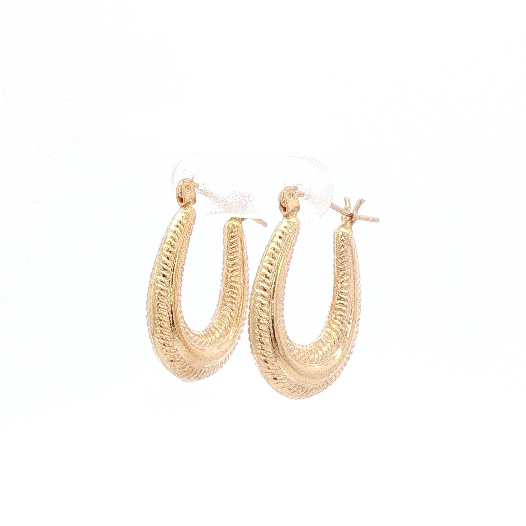Yellow gold textured hoop earrings.