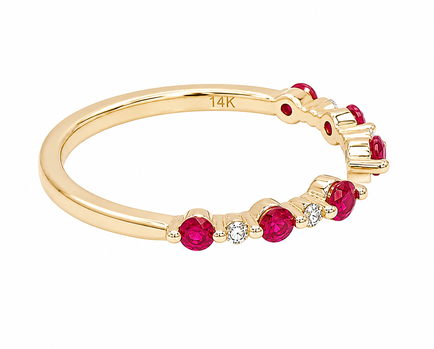 Ostbye 14K YG wrap band with 0.04ctw diamonds & 0.42ctw rubies for a stunning modern accent.