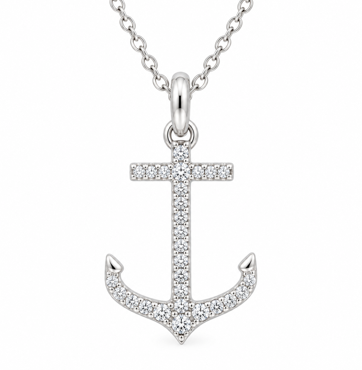 Shefi 14k Diamond Anchor Necklace—white gold nautical pendant with sparkling diamonds on a fine chain.
