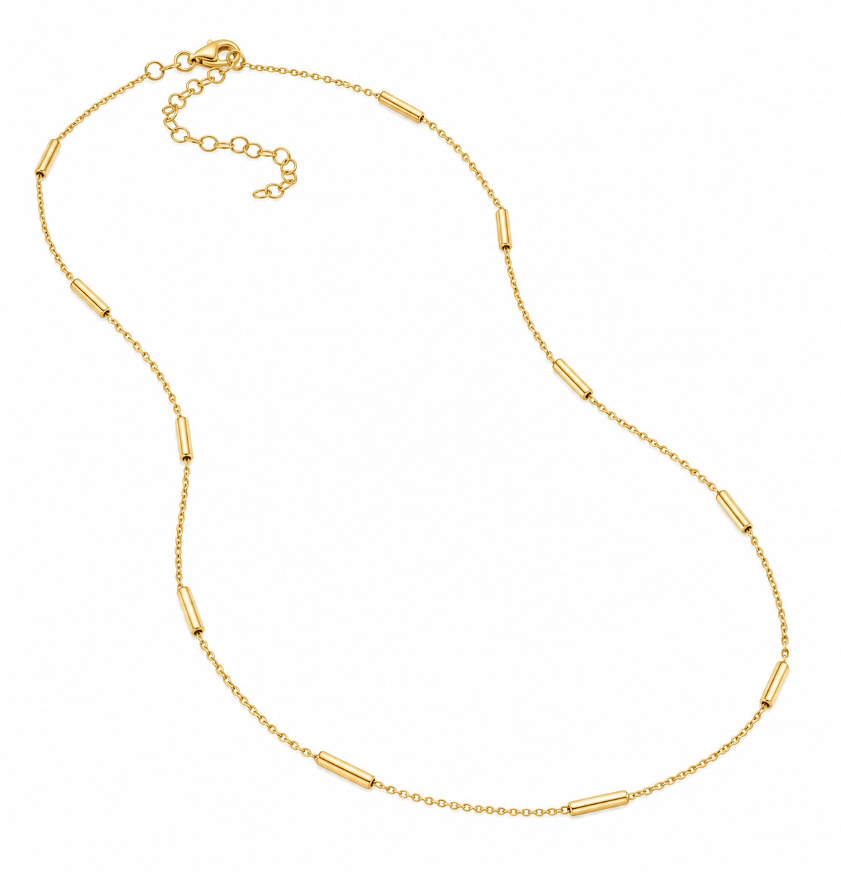 Midas 14K Yellow Gold Dainty Bar Station Chain with small beads—perfect for a minimalist necklace look.