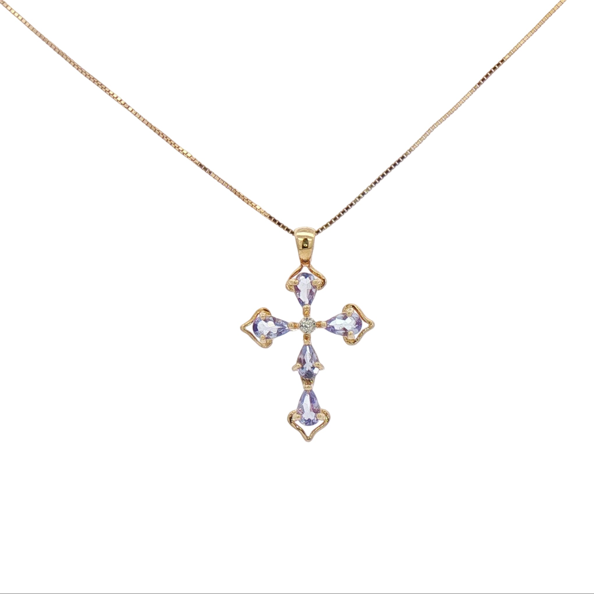 Yellow gold Amethyst and Diamond Cross Necklace.