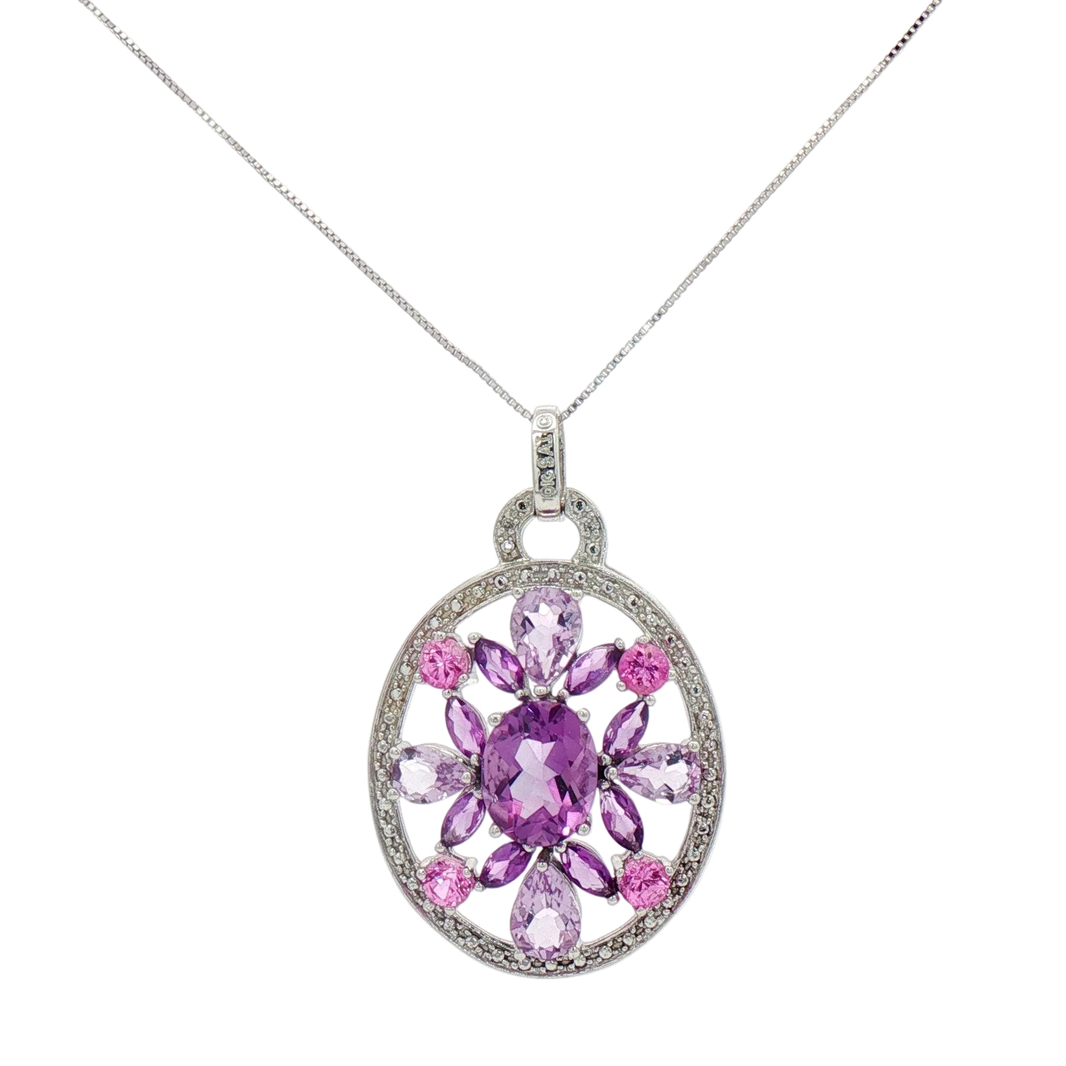 White gold Amethyst and Pink Sapphire Necklace.