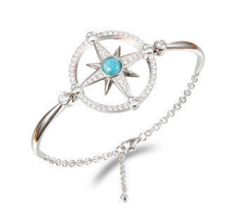 Alamea SS 925 Larimar Compass Bracelet with adjustable chain and compass charm featuring a Larimar center stone.