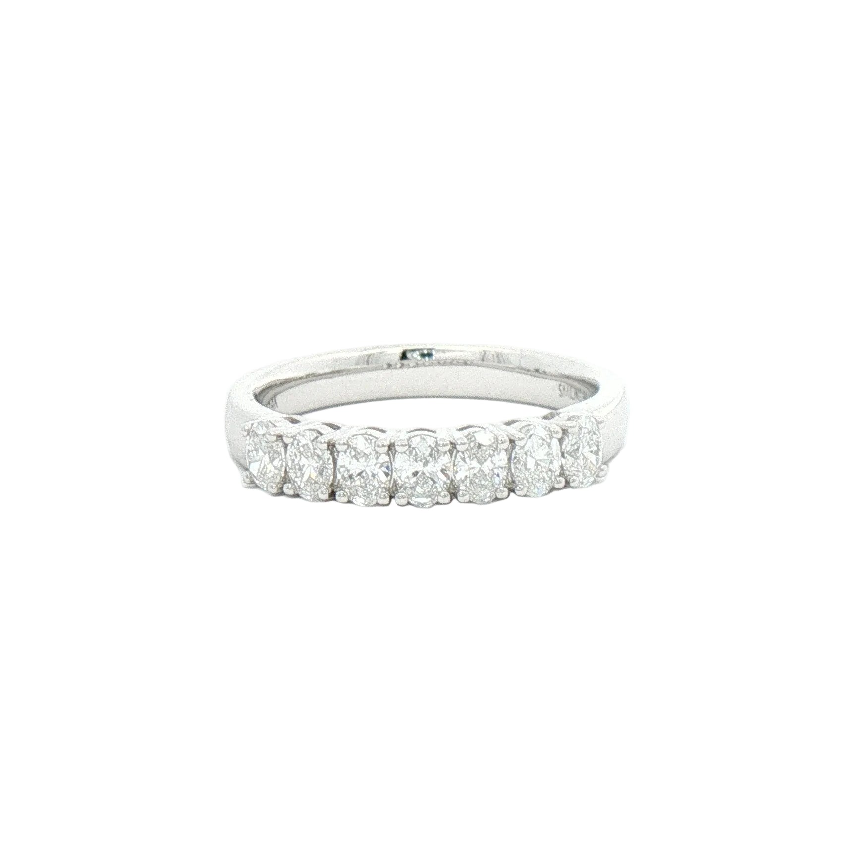 White gold band with lab-grown oval diamonds.