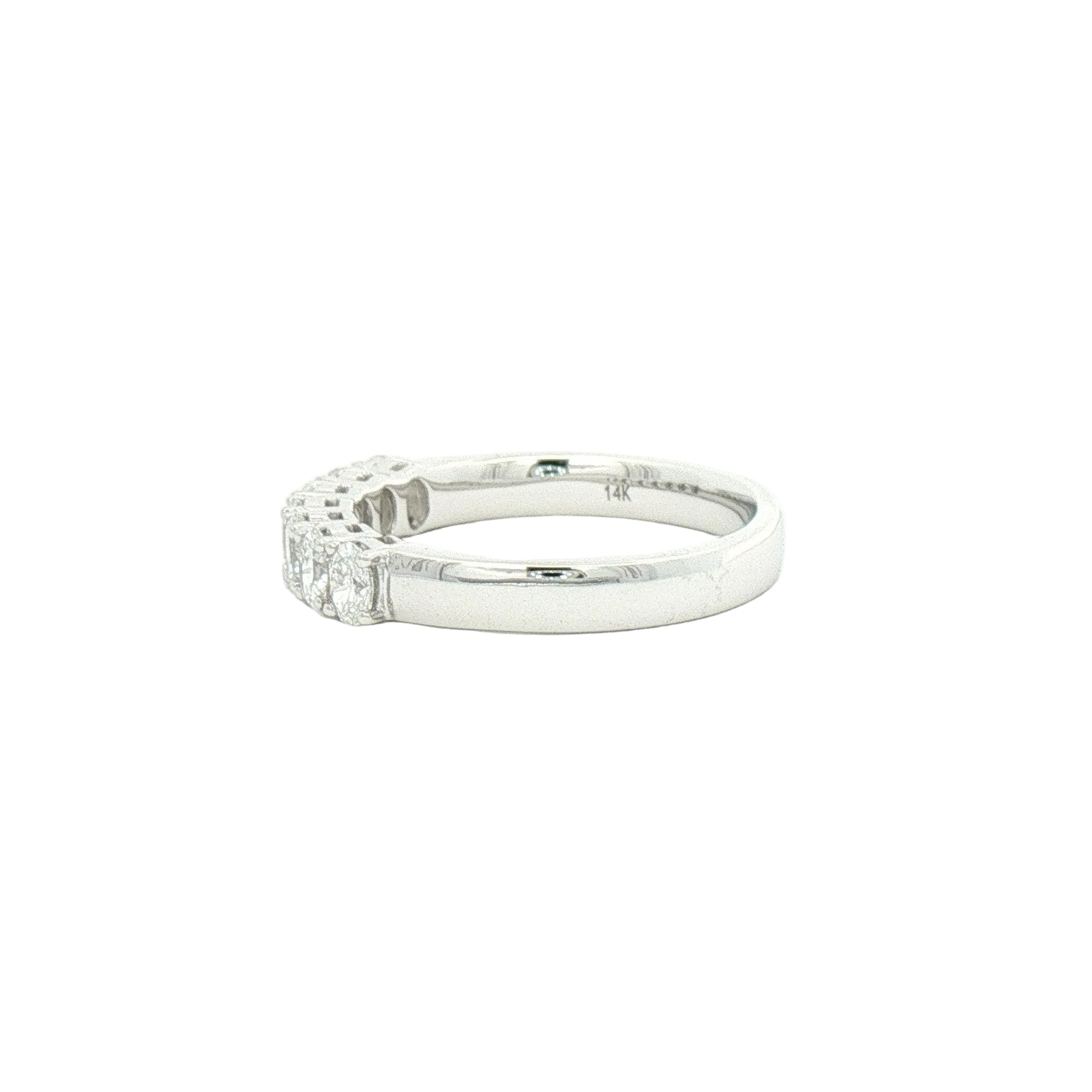 White gold band with lab-grown oval diamonds.