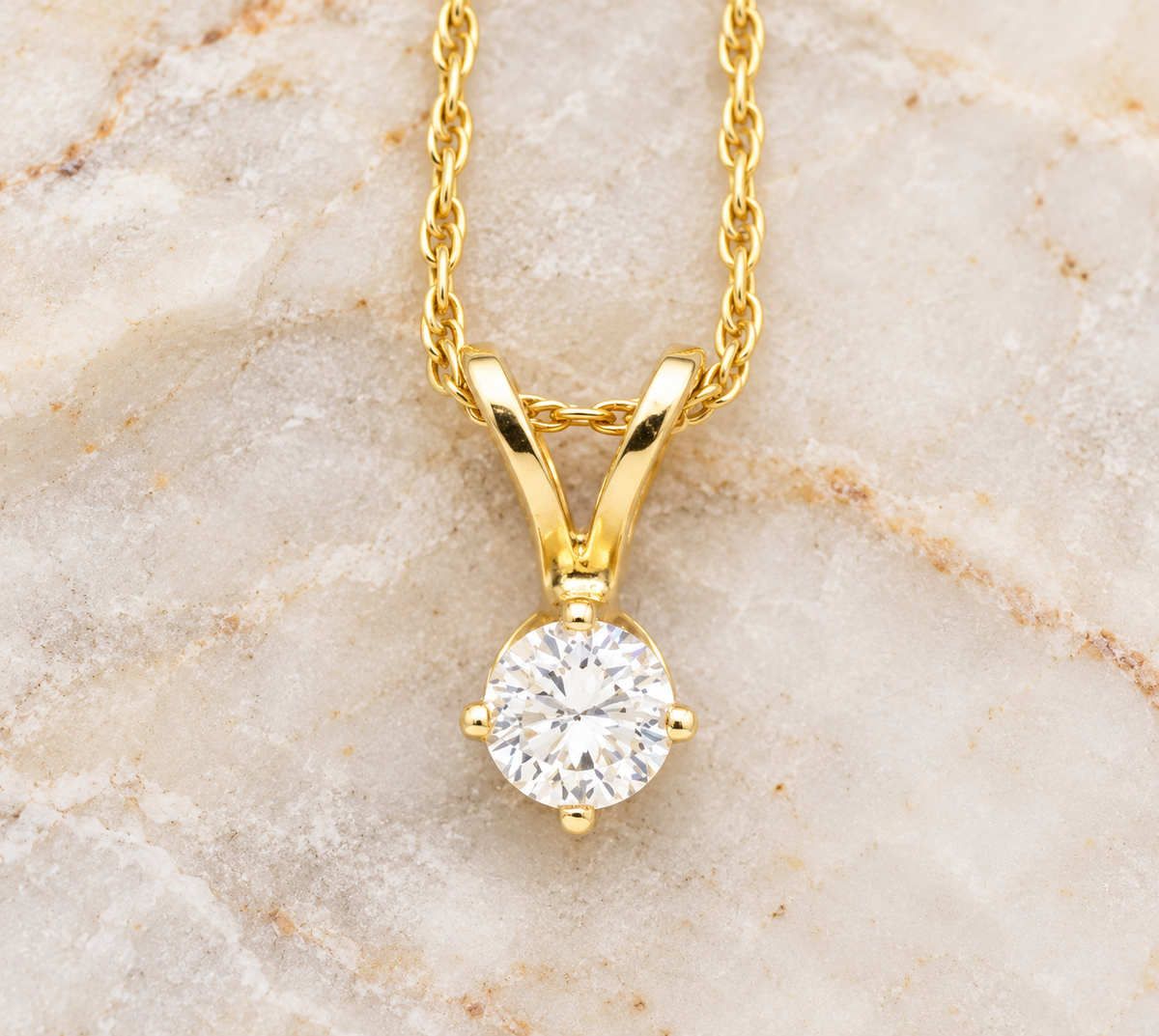 Estate 14k Yellow Gold Diamond Pendant Rope Chain Necklace featuring a round-cut solitaire diamond.