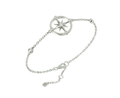 Kent Island Jewelry SS 925 Compass Bracelet 6.5+1 IN features a star charm and adjustable sterling silver chain.